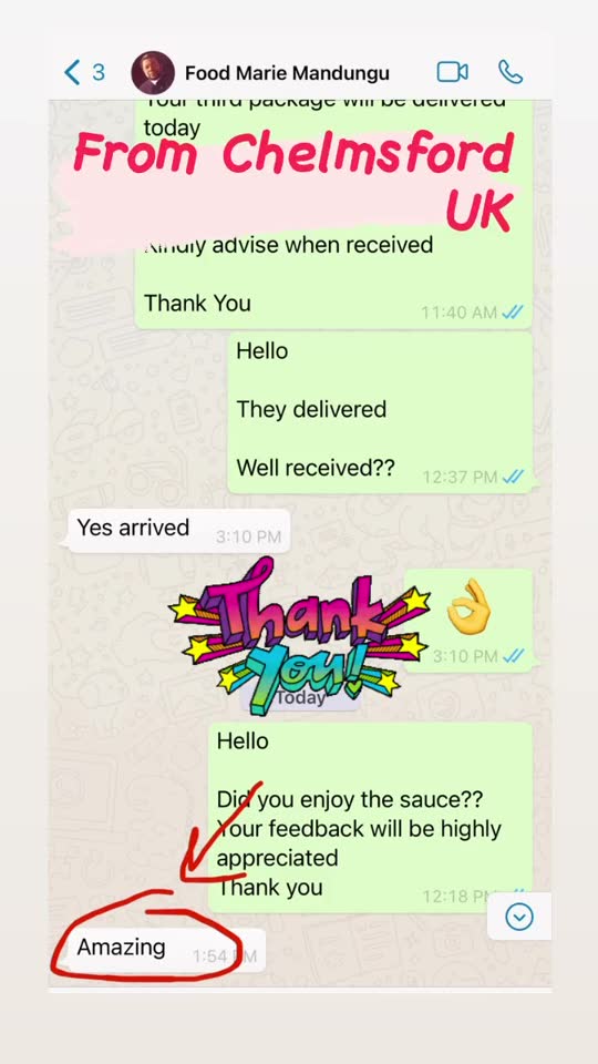 Customer message from Chelmsford, UK