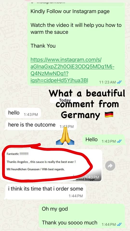 Customer message from Germany